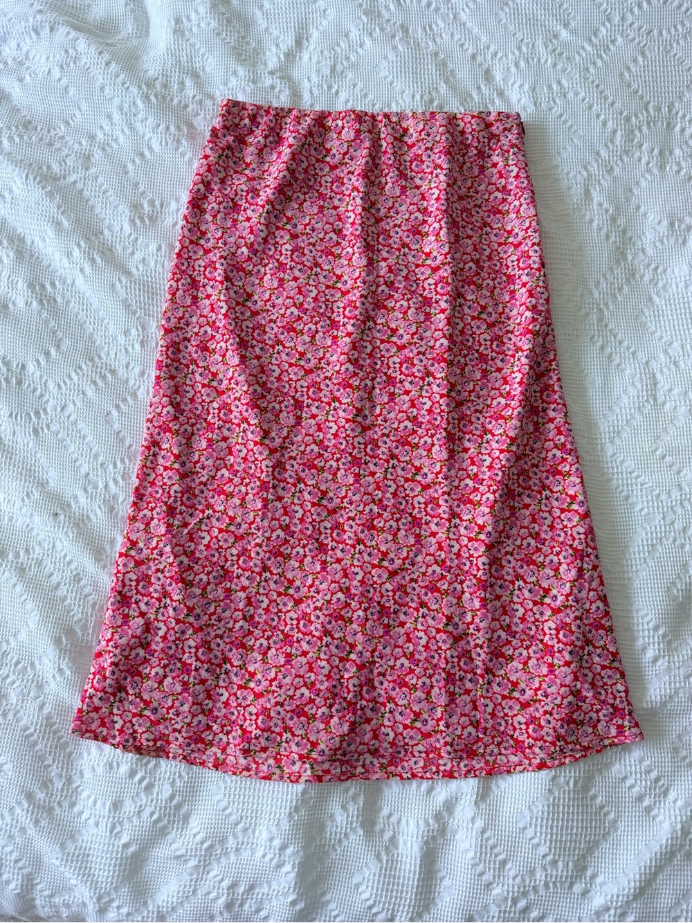 Lulu's Pink Floral A-Line Midi Skirt